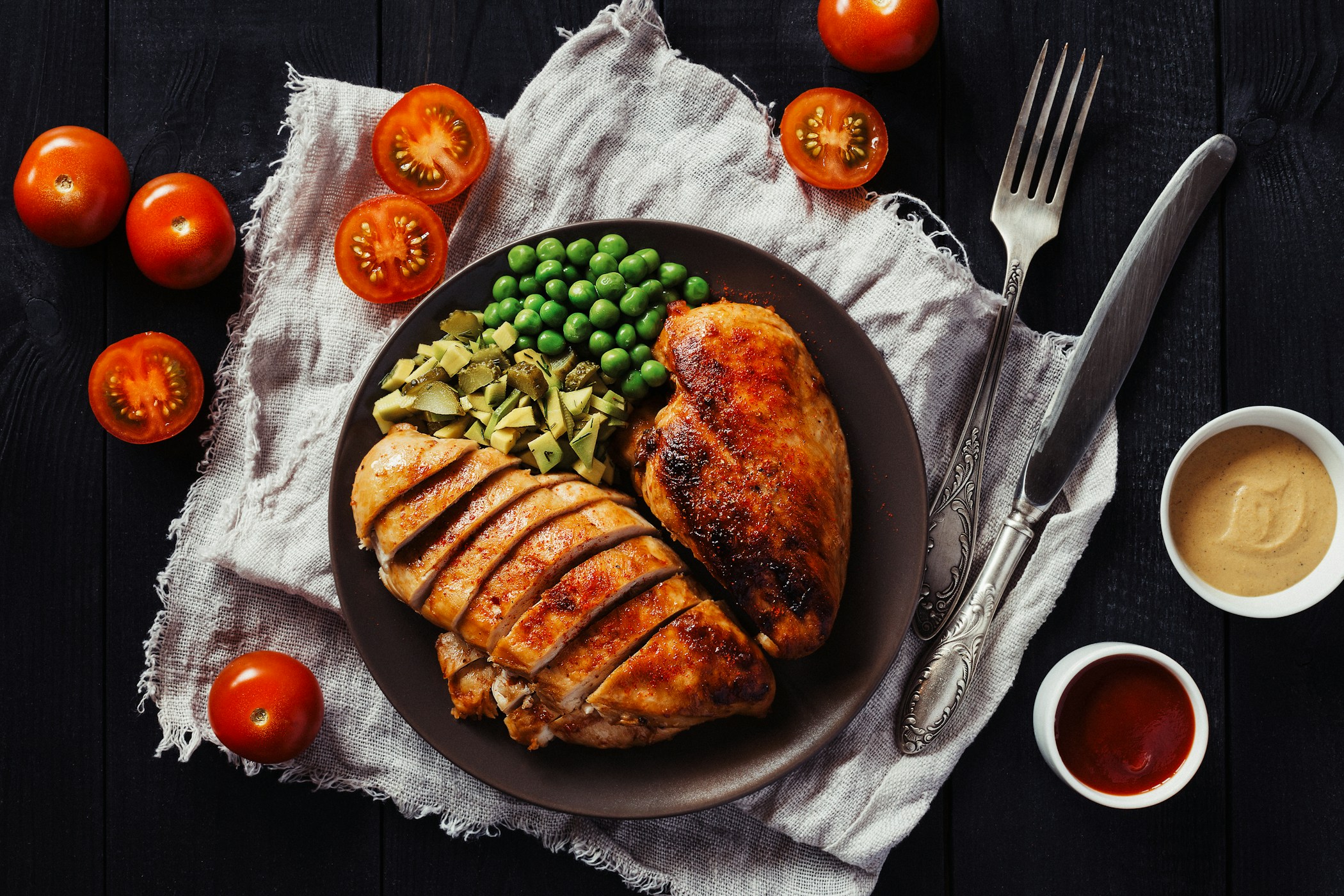 Overhead photo of fried chicken fillet.